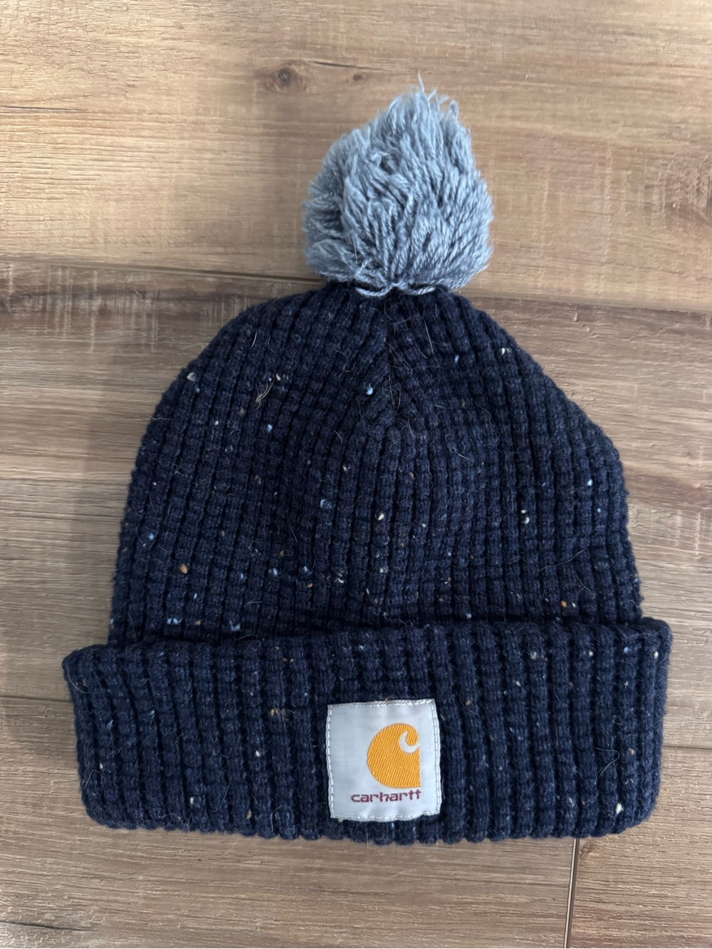 Carhartt Navy Beanie with Gray Pom
